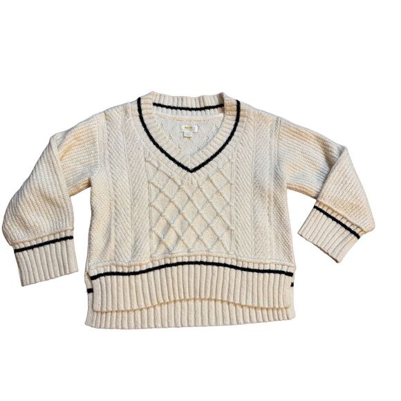 ANTHROPOLOGIE Maeve The Tillie V-Neck Pullover Sweater Sz XS Petite Ivory Chunky - Picture 2 of 11